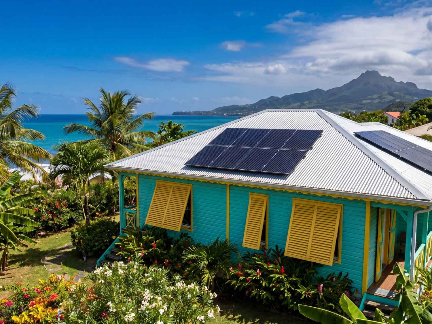 Prix panneaux solaires Martinique : maison créole avec installation solaire