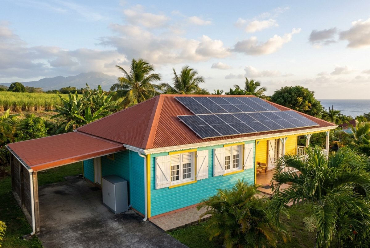 batterie solaire Martinique installation maison créole panneaux photovoltaïques Mont Pelée